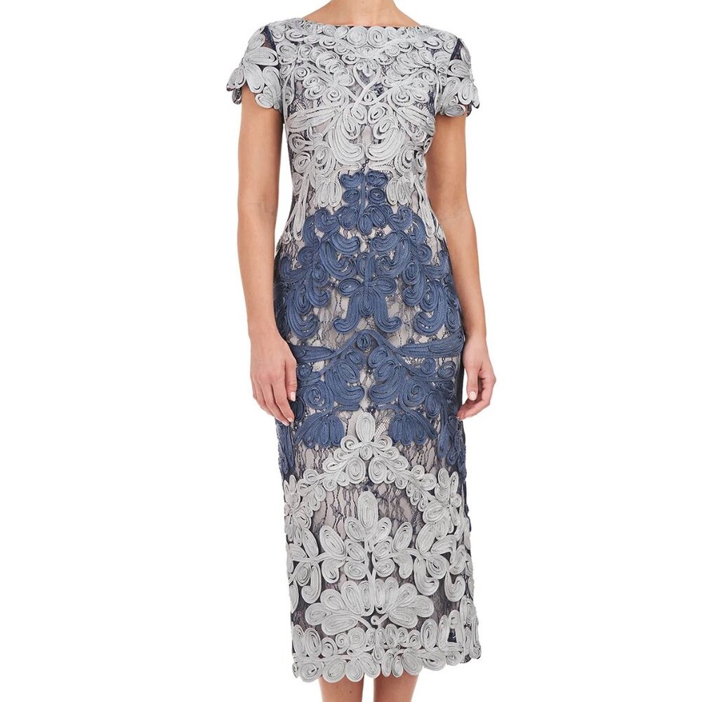 JS Collections Jackie Soutache Midi Dress in Blue Slate